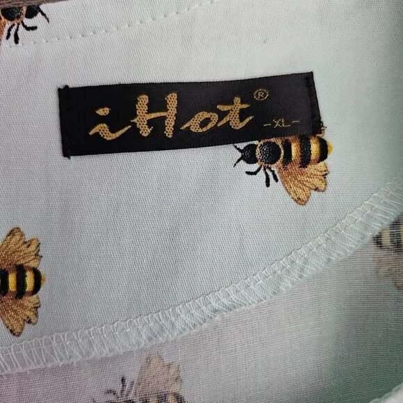 iHot Floral Bee 50's Style Sleeveless Belted A Line Pleated Swing Tea Dress NEW - Picture 3 of 8